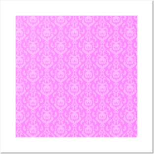 Retro Pink Damask Pattern Posters and Art